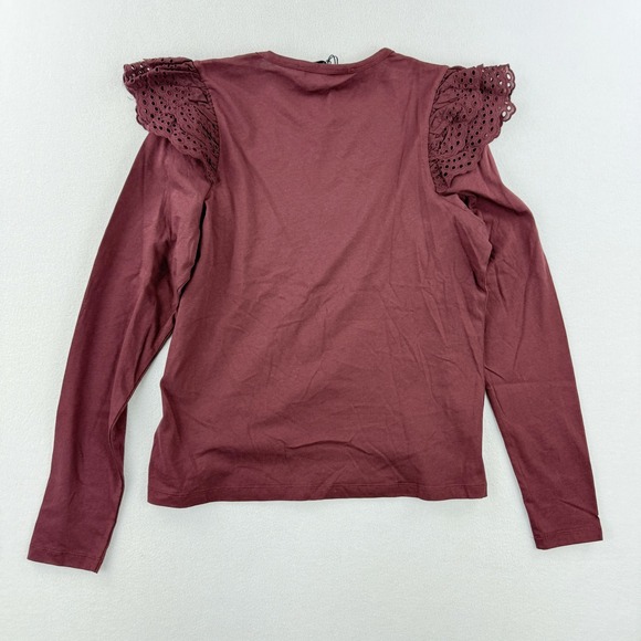 New JOE'S JEANS Eyelet Top Long Sleeve Size M Womens Wine Red - Picture 8 of 8